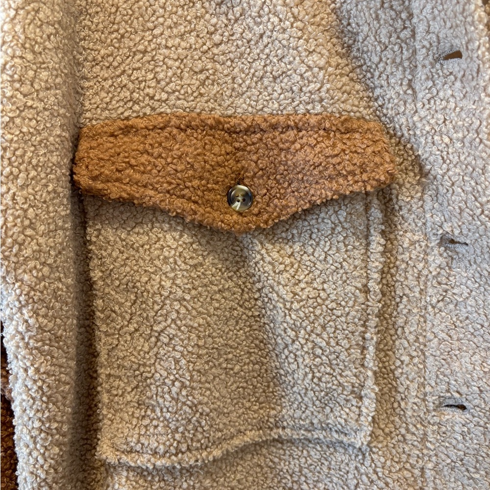 12th Tribe Women's Two-Tone Sherpa Teddy Jacket Brown Tan Fuzzy Lightweight M-L - Picture 5 of 10